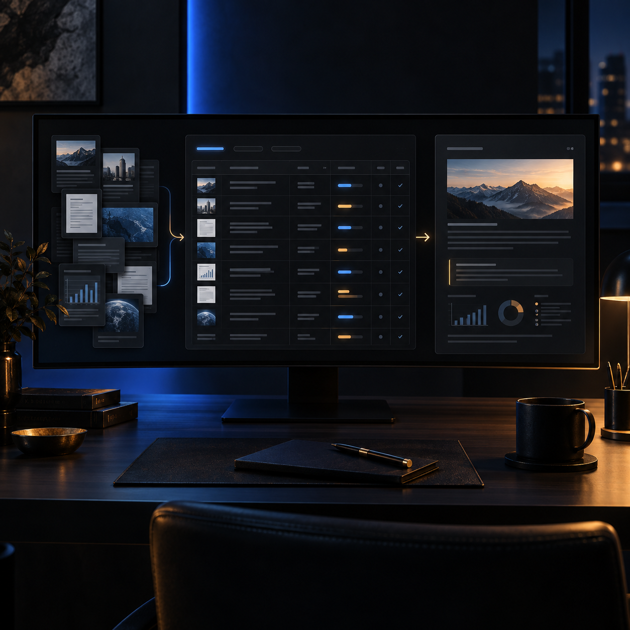 A Gideon research workspace combining sources into a structured brief