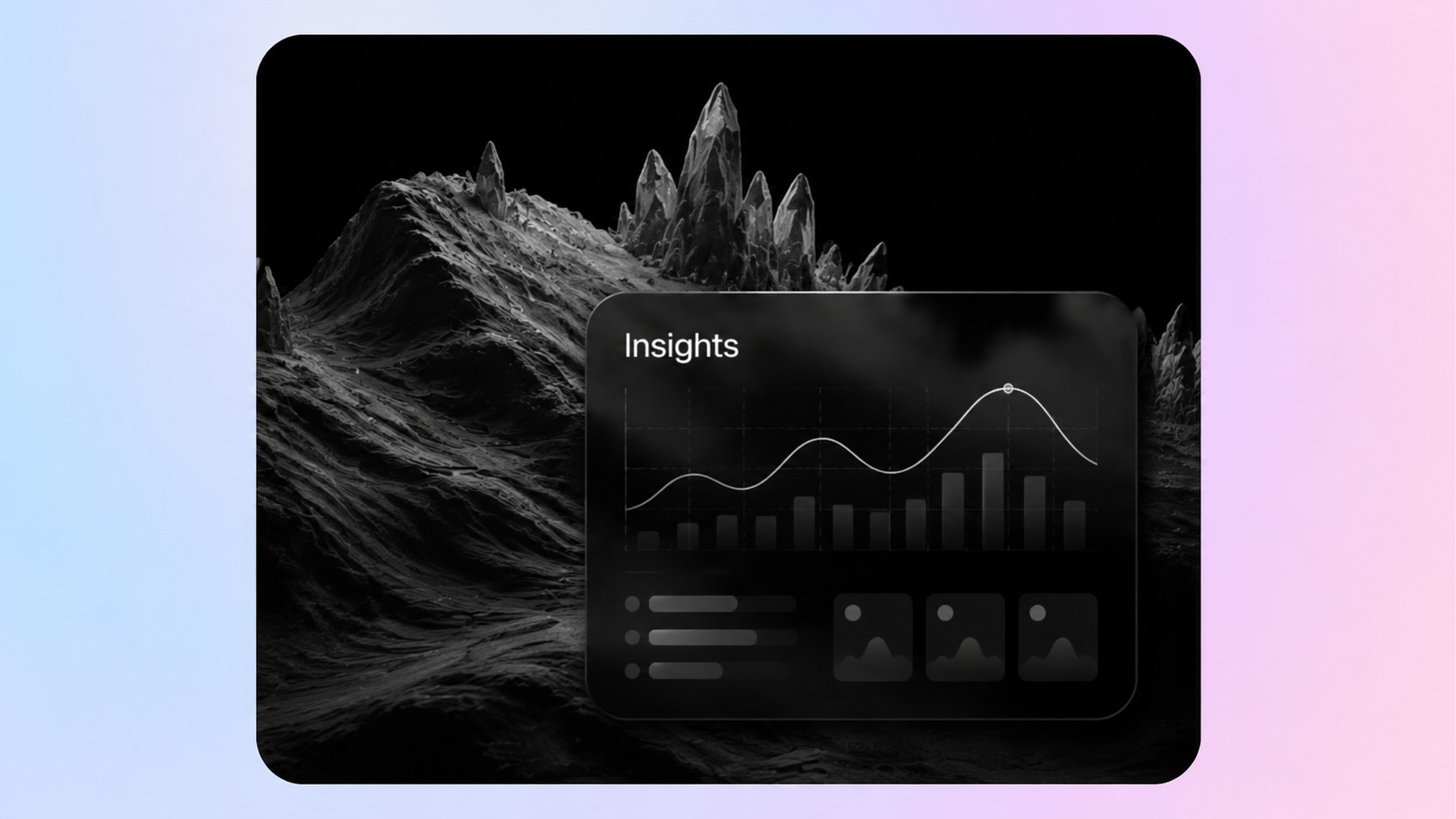 An insights panel with a line graph and image thumbnails