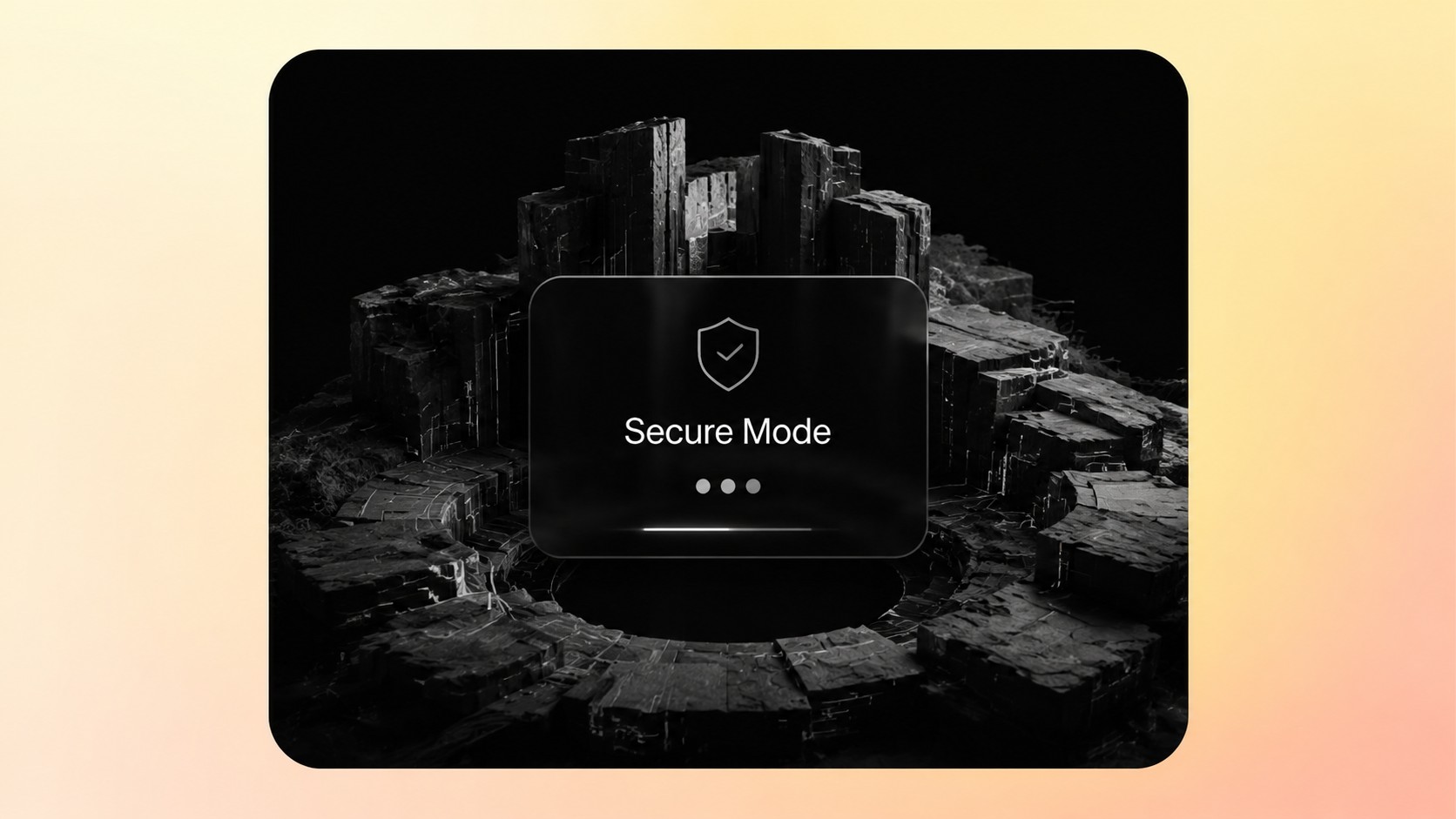 A secure mode shield indicator on a dark glass panel